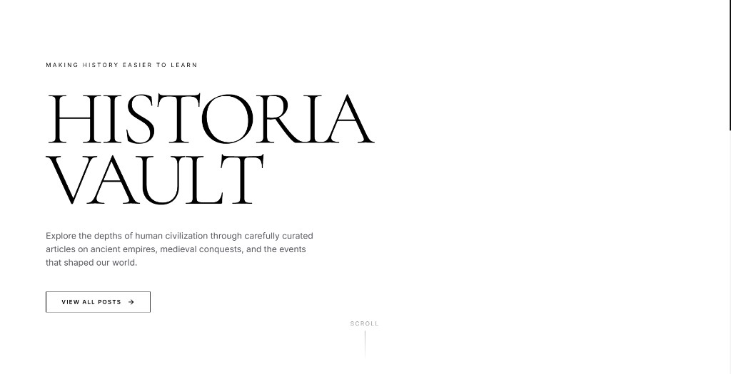 Historia Vault landing page